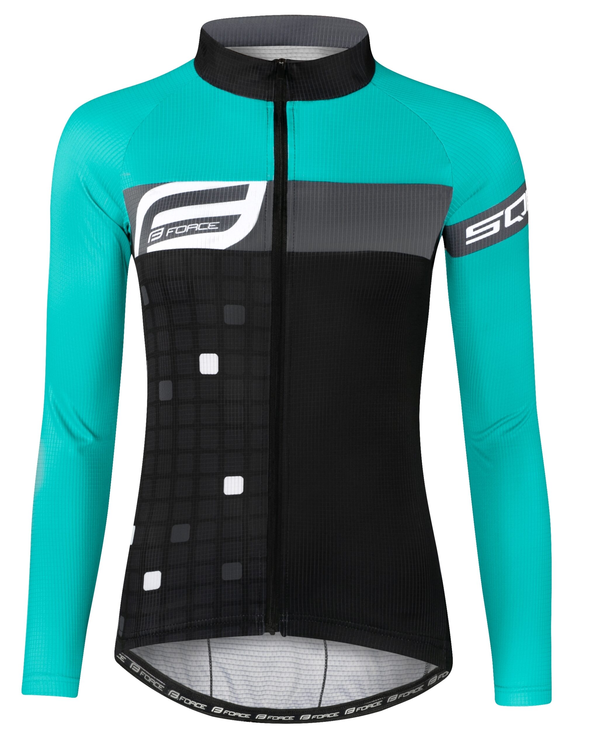 jersey F SQUARE LADY long sl, blk-turquoise M