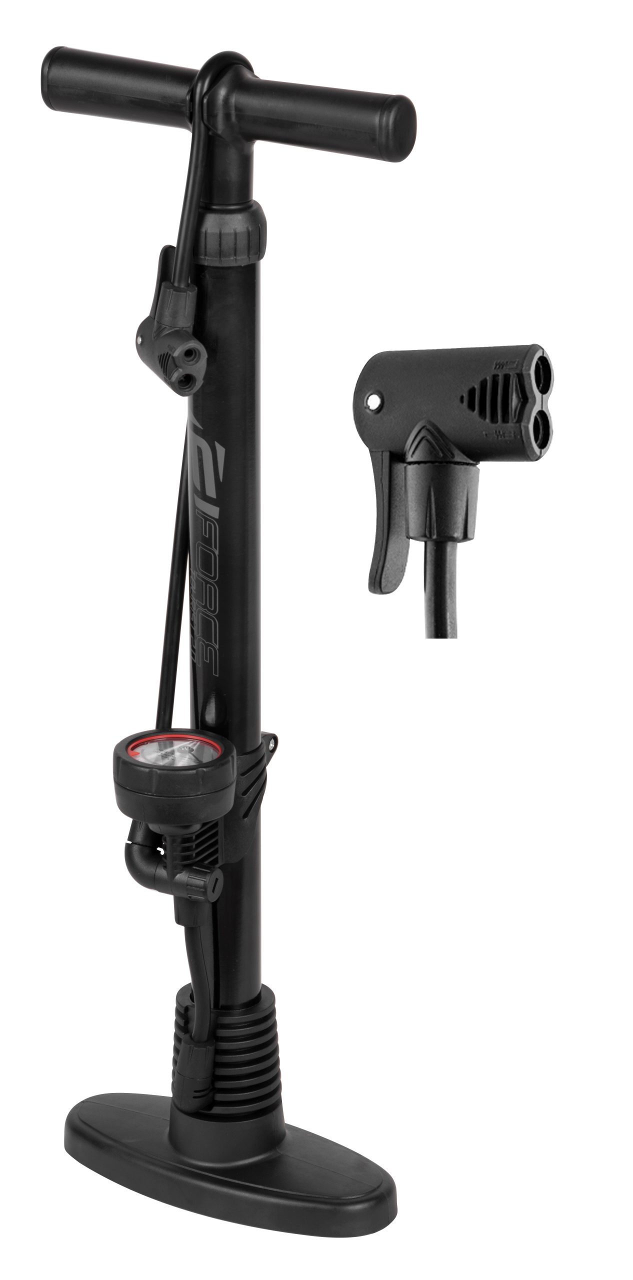 floor pump FORCE TOURIST 2.0 steel, 11 bar, black