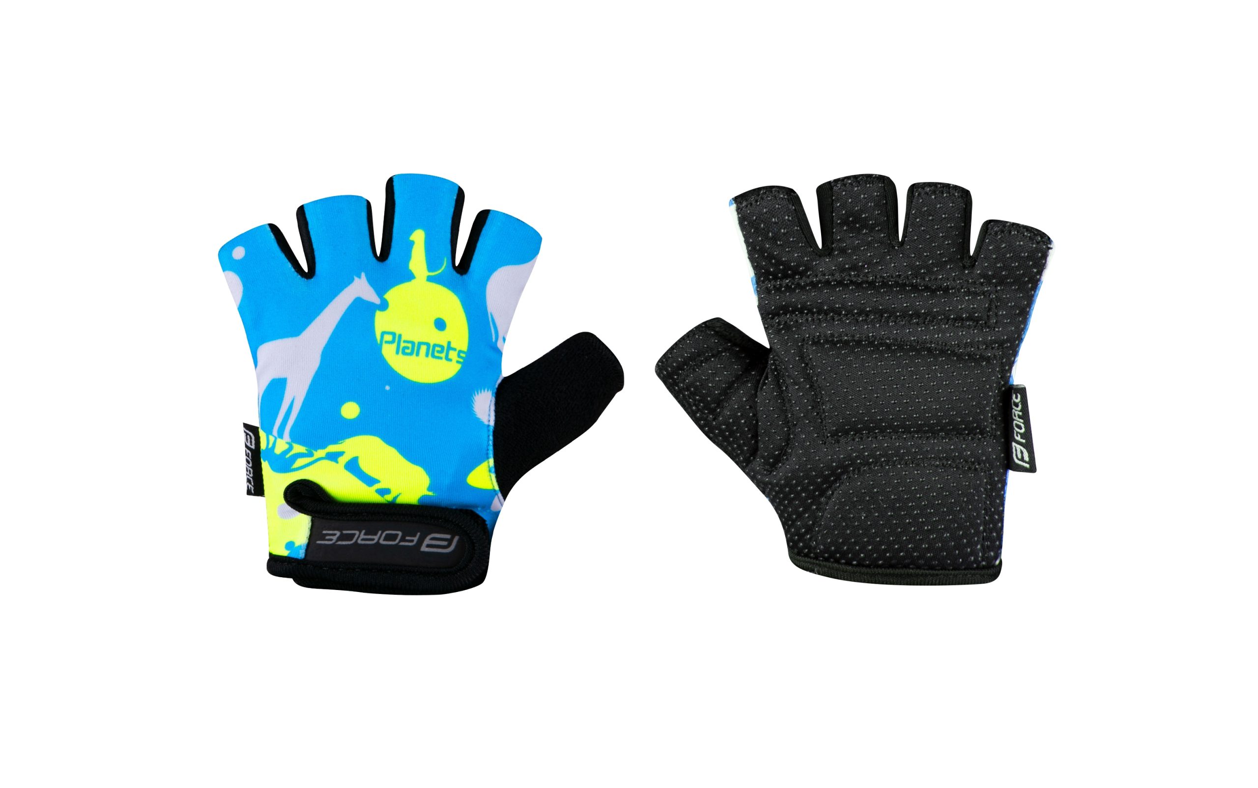 gloves FORCE PLANETS KID, blue-fluo L