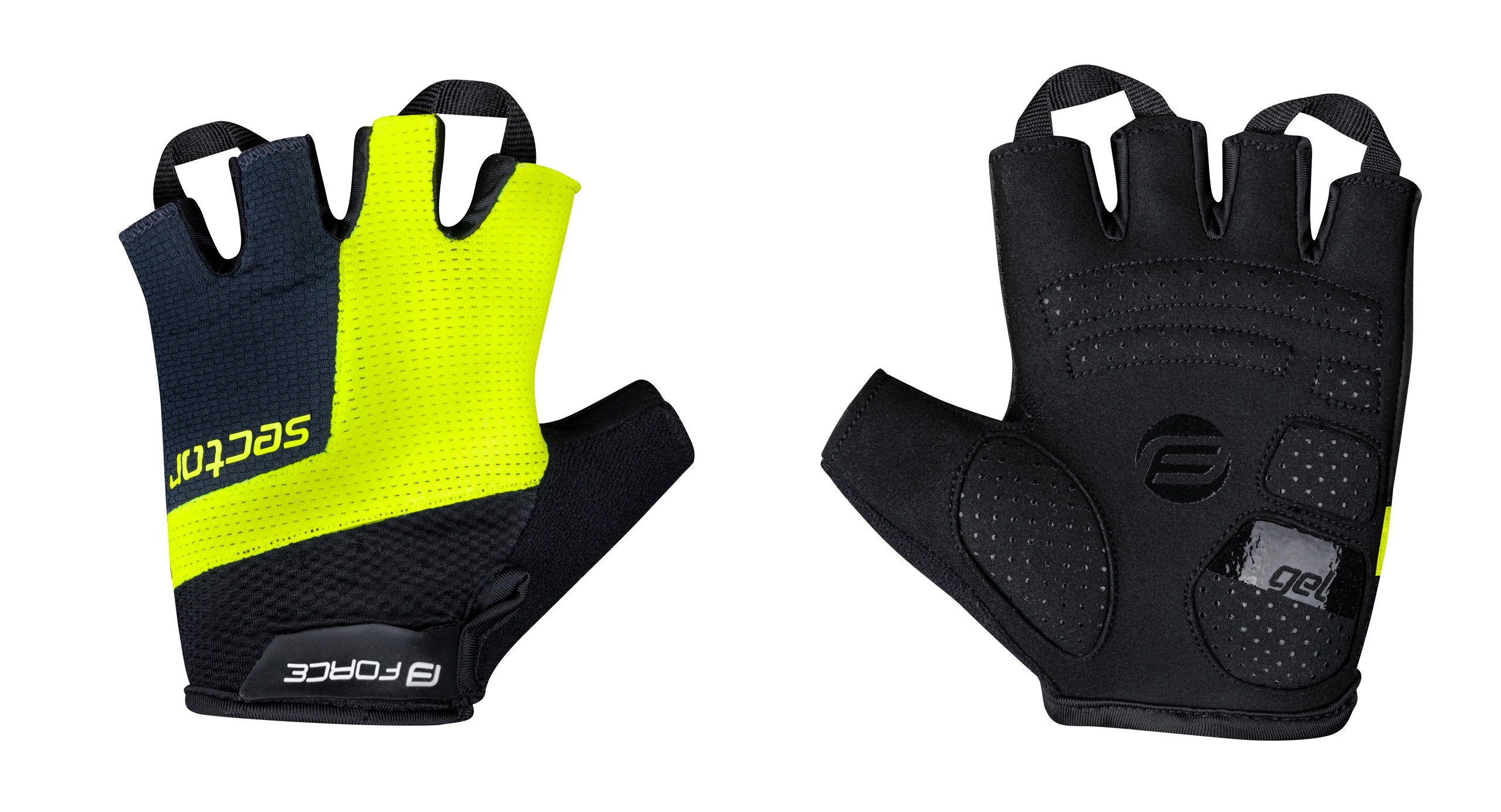 gloves FORCE SECTOR gel, black-fluo L