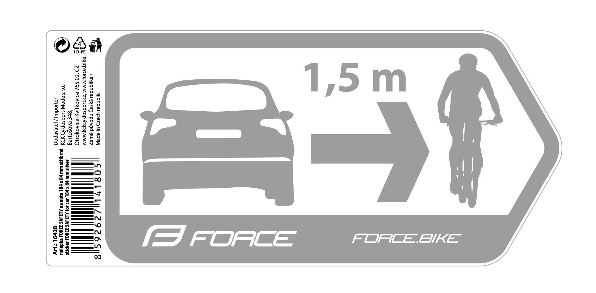 sticker FORCE SAFETY for car 184 x 84 mm silver