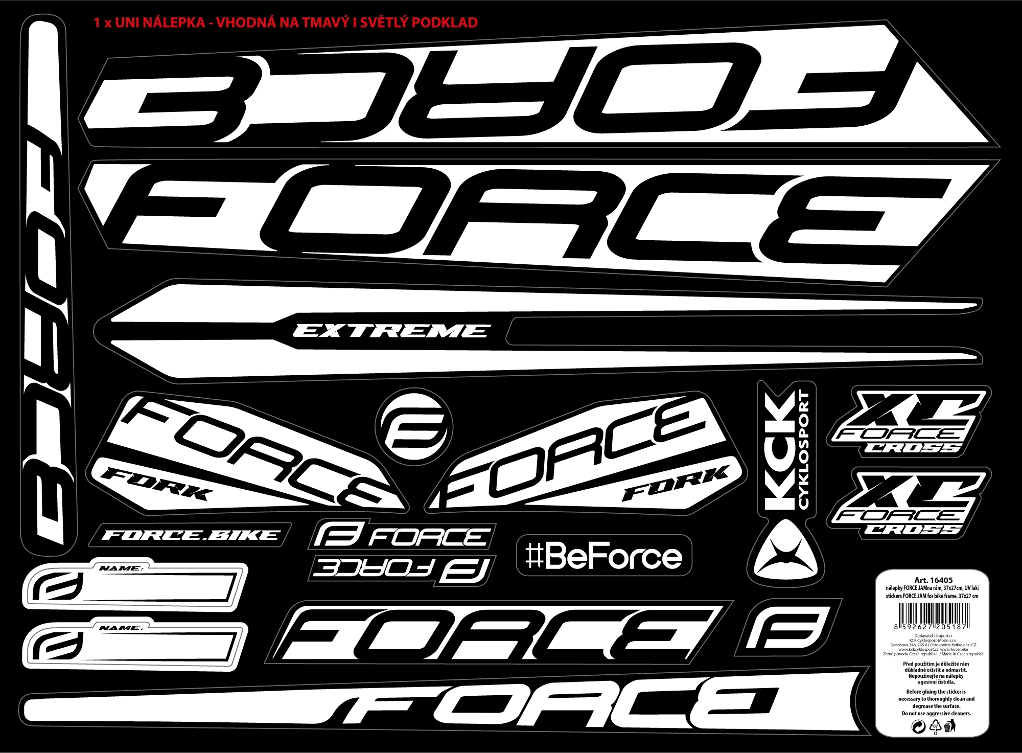 stickers FORCE JAM for bike frame, 37×27 cm