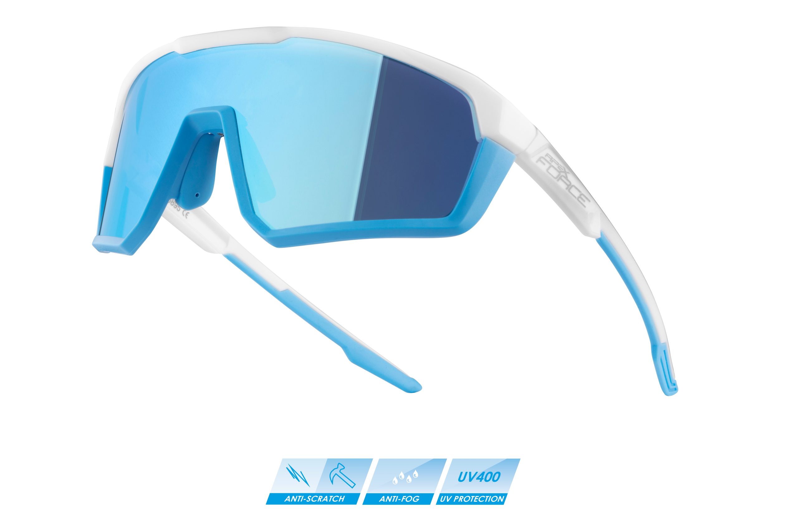 sunglasses FORCE APEX, white-gray, blue mirr. lens