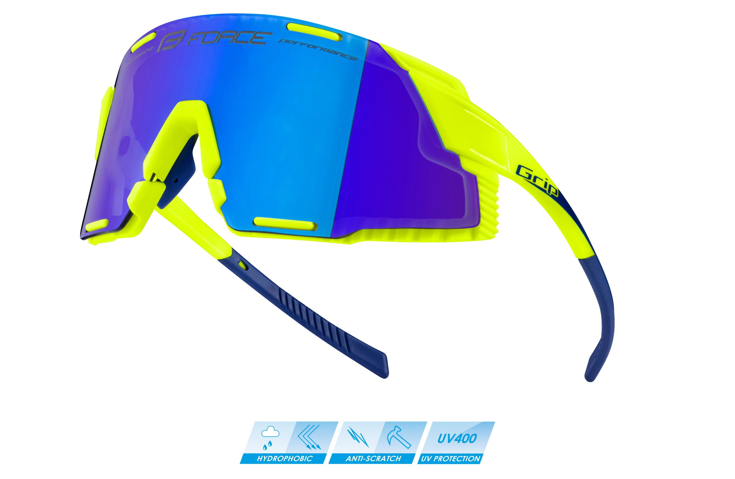 sunglasses FORCE GRIP, fluo, blue revo lens