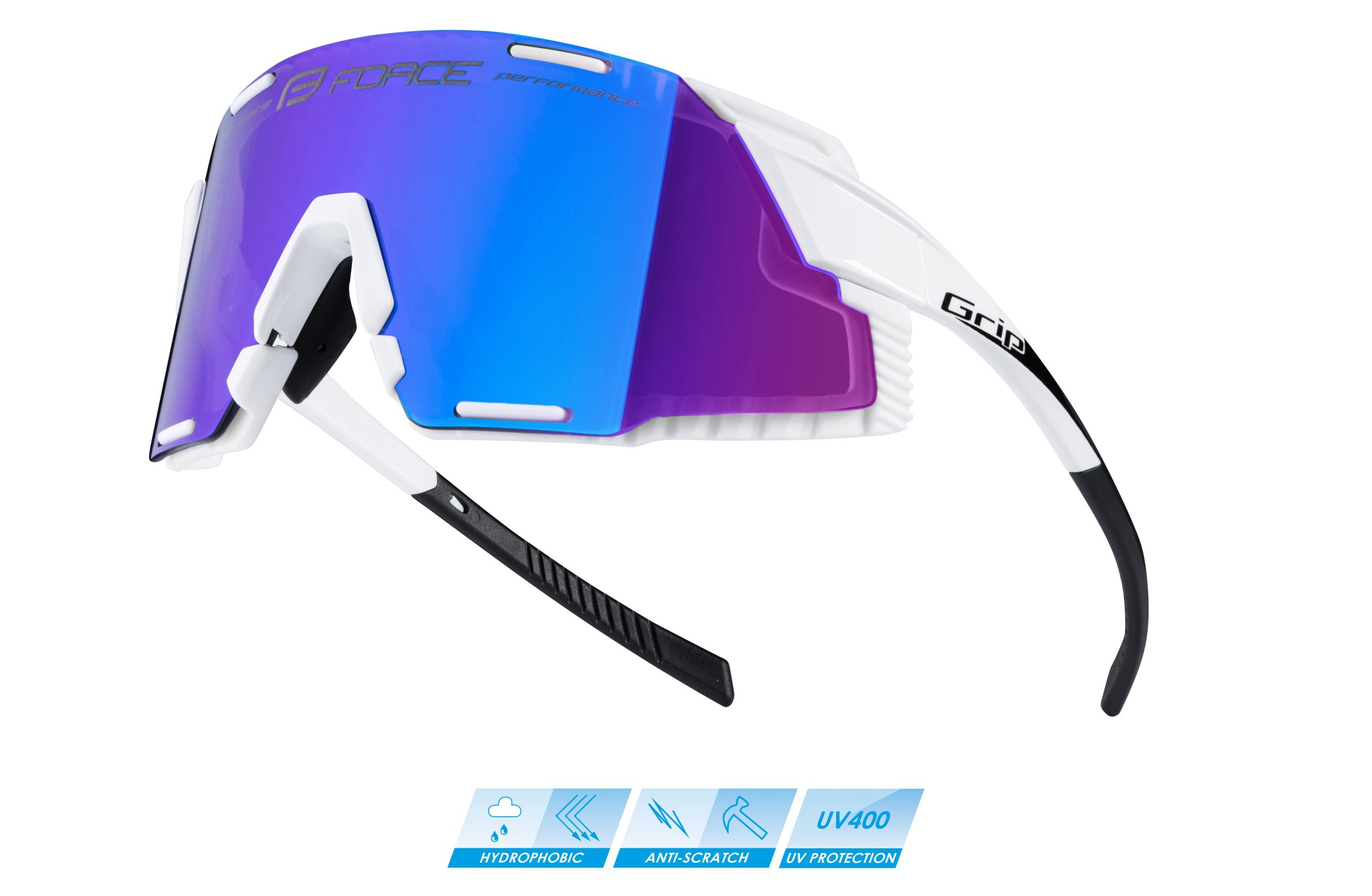 sunglasses FORCE GRIP, white, blue revo lens