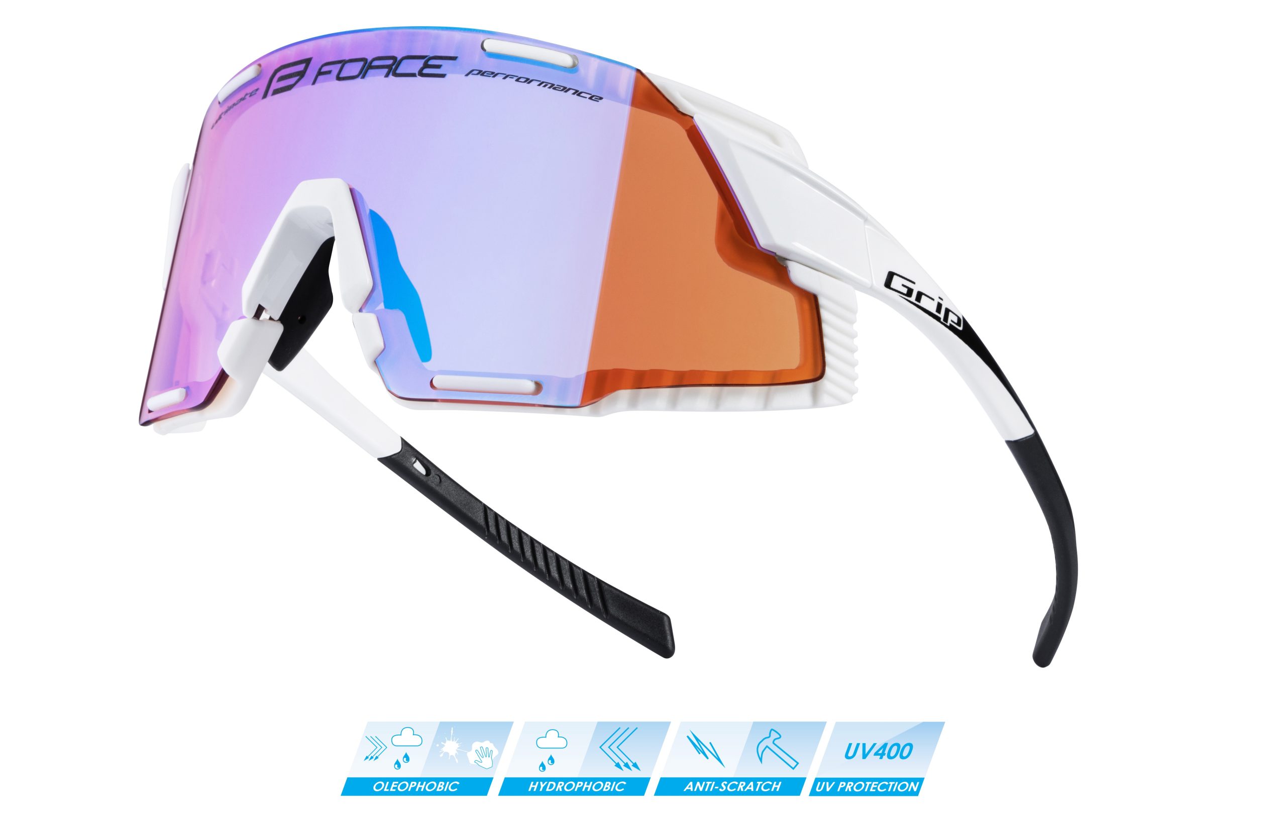 sunglasses FORCE GRIP white, purple contrast lens