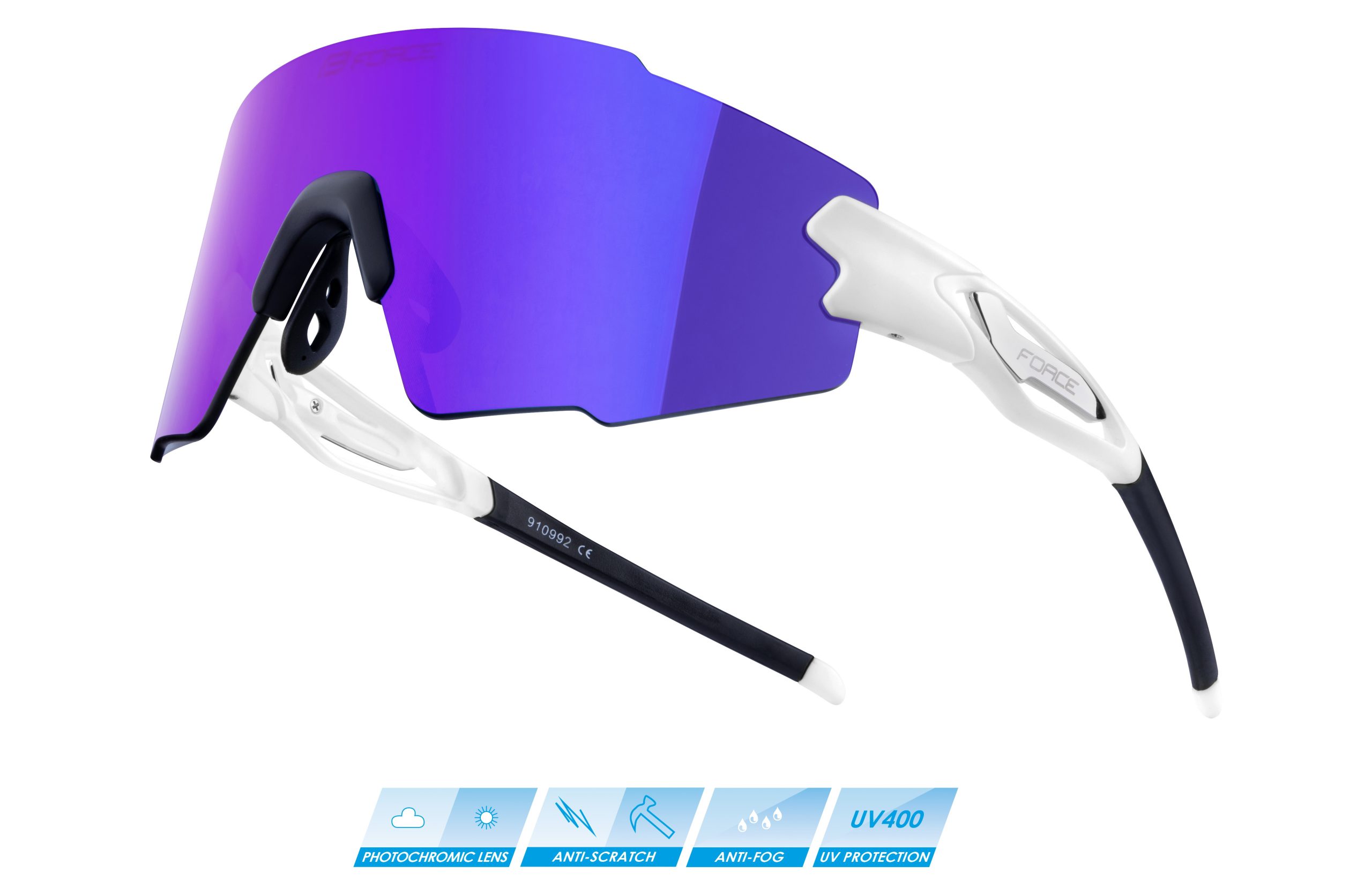 sunglasses FORCE MANTRA white, purple mirror lens